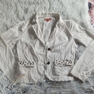 Cream Blazer with Embellished Pockets